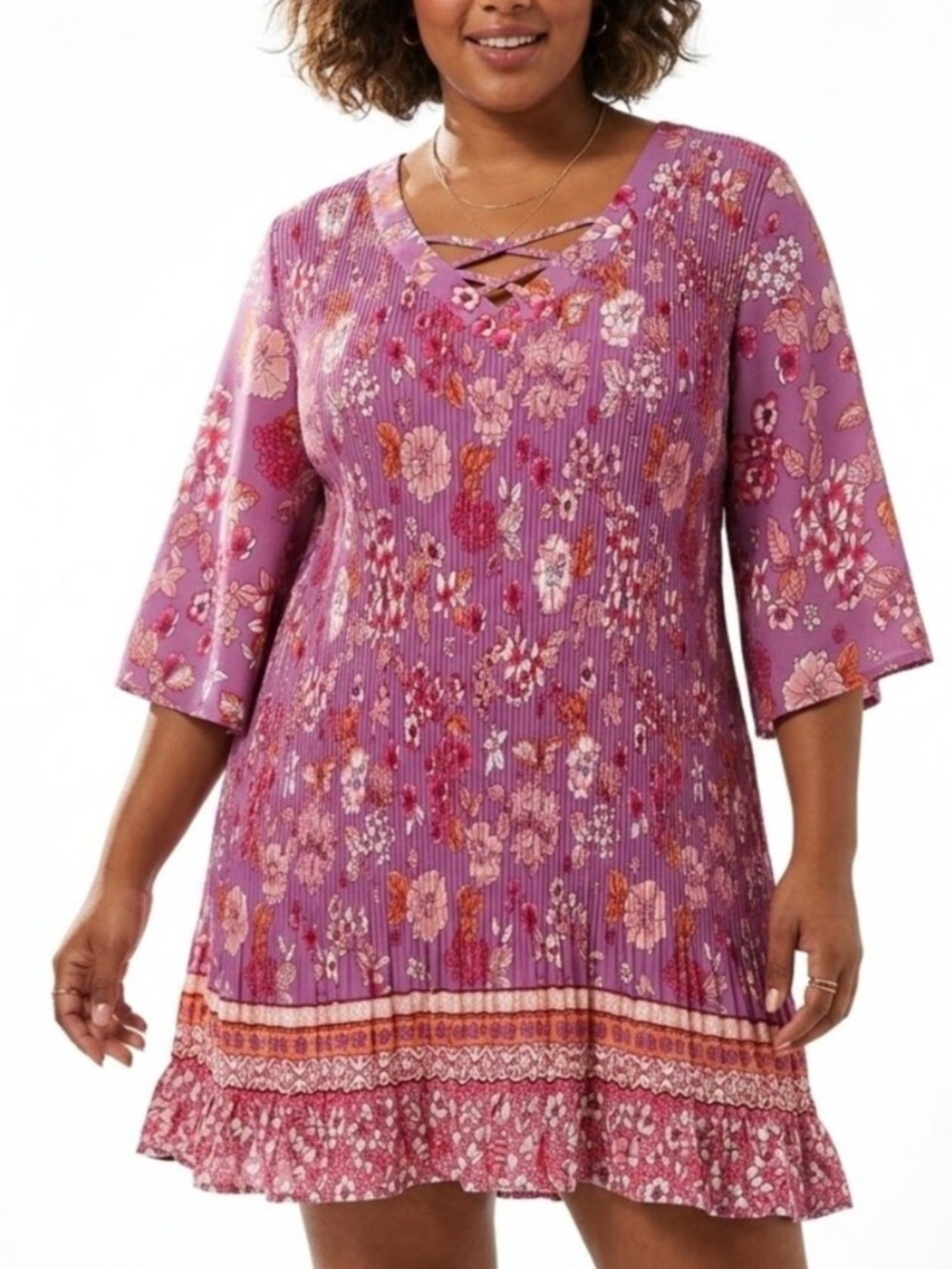Avenue Whimsigoth Boho Floral Pleated Mini Dress Size 20